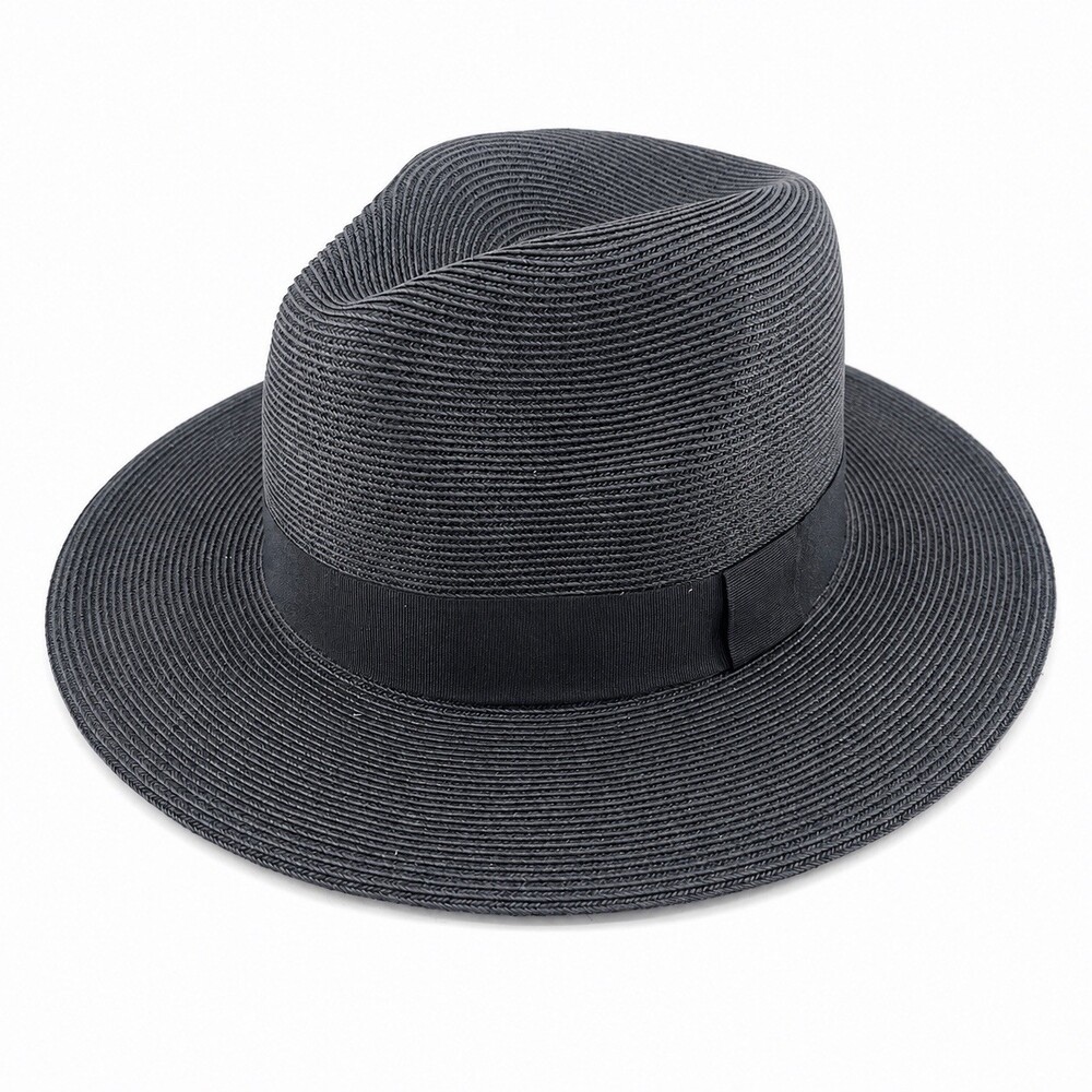Pineapple & Star UPF 50+ Straw Fedora Sun Hat Black Unisex Small Packable New